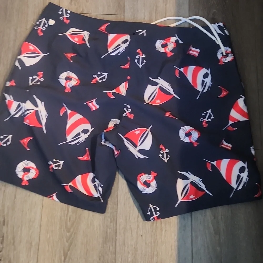 J. Crew Men's Swim Shorts - Navy with Red and White Accents